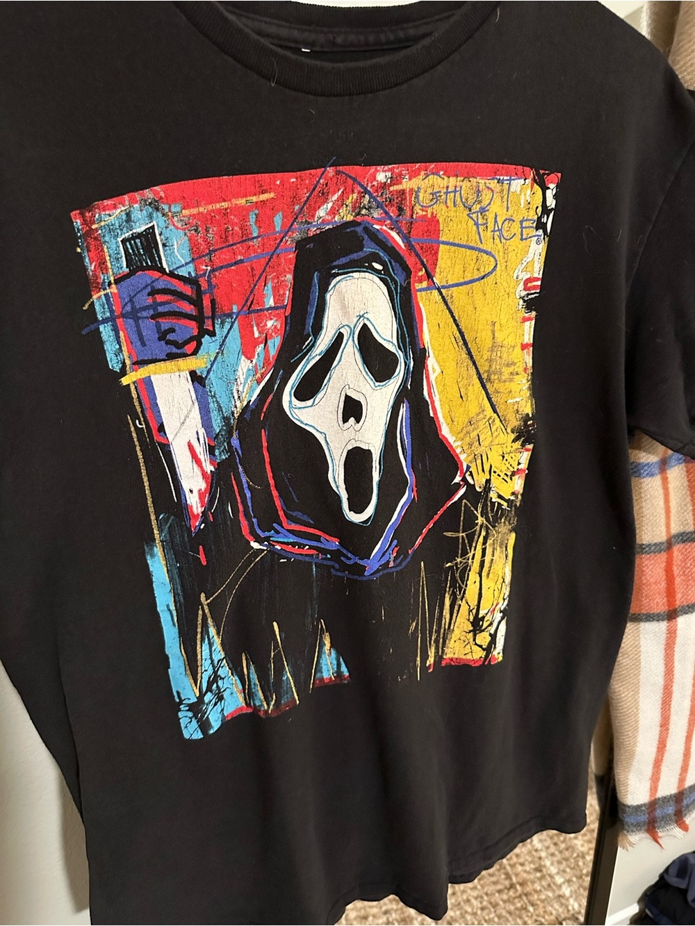 Ost Black Short Sleeve Tee with Colorful Scream Mask Graphic
